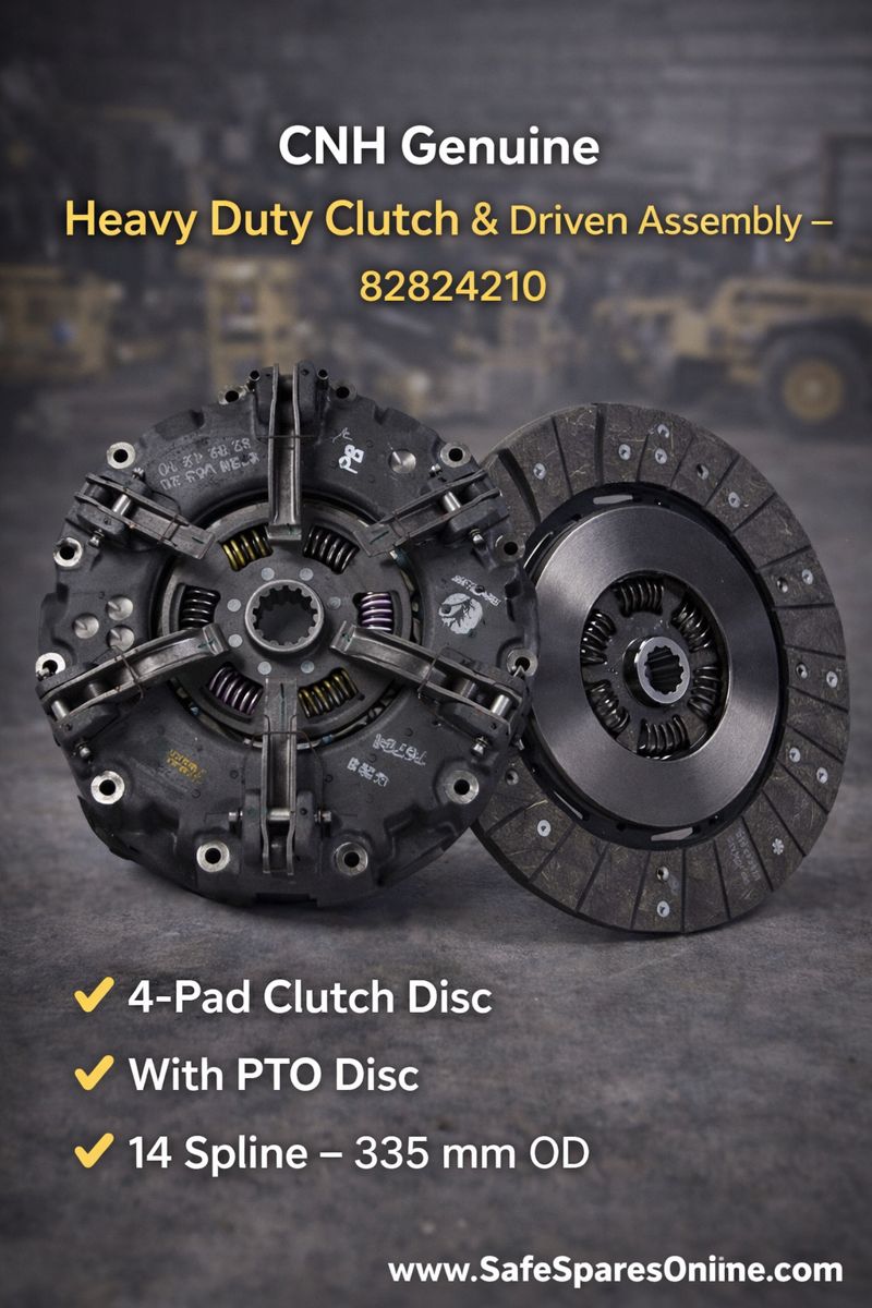 CNH Genuine 82824210 Heavy Duty Clutch & Driven Assembly – 70 HP – 4-Pad Clutch Disc with PTO Disc (335 mm OD, 14 Spline)