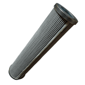 A close-up of the Case Construction BU4430037 hydraulic oil filter, showing its size and shape.